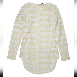 NWT Weili Zheng Floral Lasercut Lace Sheer Button Up Long Sleeve Blouse Tunic